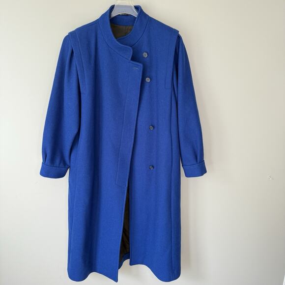 VTG Fashion Blue Overcoat Size 12 Womens Pure New Wool 90s Classic Lady Coat - Picture 1 of 6